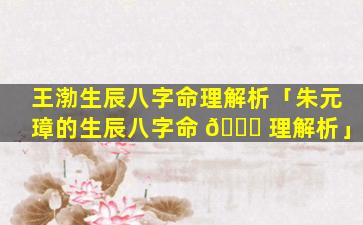 王渤生辰八字命理解析「朱元璋的生辰八字命 🐟 理解析」